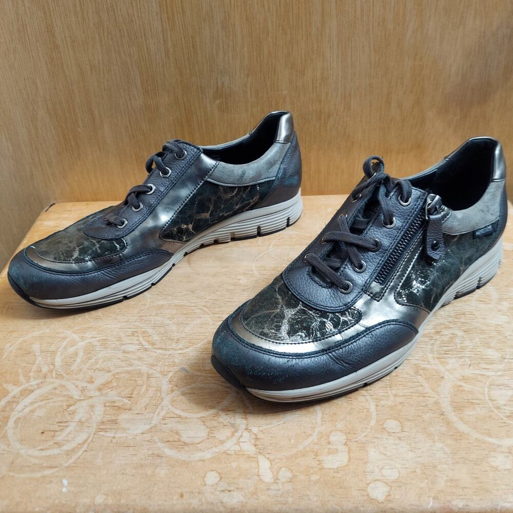 Mephisto Ylona Women's US 11 Metallic Grey Leather Fashion Sneaker Shoes